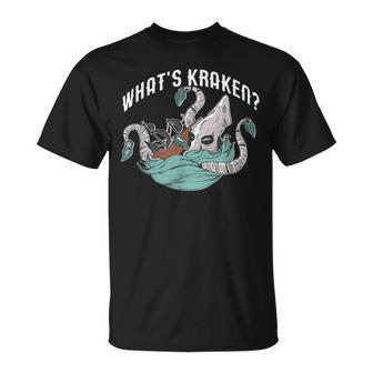 Whats Kraken Funny Cephalod Meme Crackin Pun Gift Unisex T-Shirt | Mazezy