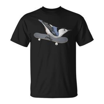 White-Breasted Nuthatch Bird Skateboard Birdwatcher Animal T-Shirt | Mazezy