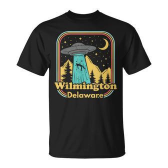 Wilmington Delaware Ufo Alien Hunter 80S State Pride Unisex T-Shirt | Mazezy