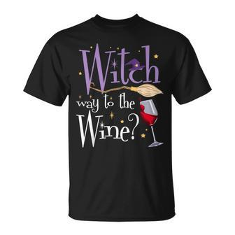 Witch Way To The Wine Halloween Drinking For Wiccan Witches T-Shirt - Monsterry AU
