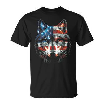 Wolf American Flag Usa 4Th Of July Patriotic Wolf Lover Patriotic Funny Gifts Unisex T-Shirt