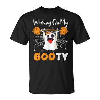 Working On My Booty Ghost Boo Gym Spooky Halloween T-Shirt - Seseable