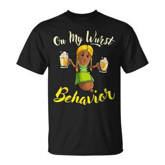On My Wurst Behavior Bratwurst German Oktoberfest T-Shirt | Mazezy