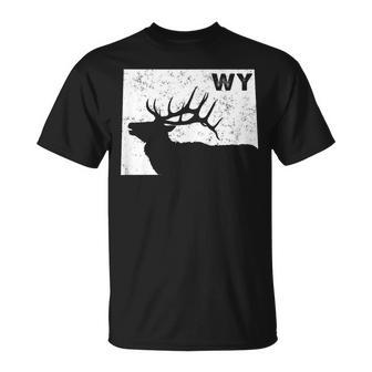 Wyoming Elk Hunting Bull Elk Wy State Shape T-Shirt | Mazezy CA