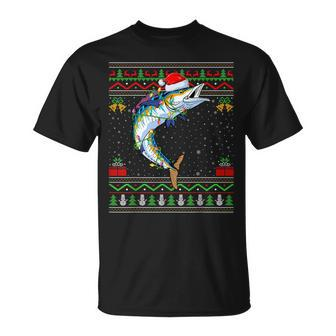 Xmas Lights Ugly Sweater Style Santa Wahoo Fish Christmas T-Shirt | Mazezy