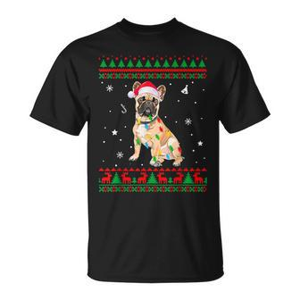 Xmas Ugly Sweater Christmas Lights French Bulldog Dog Lover T-Shirt - Monsterry DE