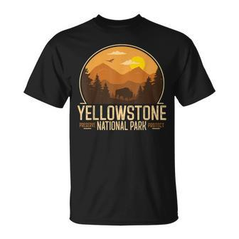 Yellowstone National Park Adventure Retro Vintage Hiking T-Shirt | Mazezy