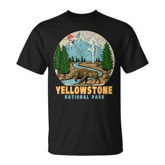 Yellowstone National Park Bison Retro Hiking Camping Outdoor Unisex T-Shirt | Mazezy