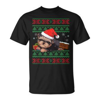 Yorkshire Terrier Dog Lover Santa Hat Ugly Christmas Sweater T-Shirt - Monsterry AU
