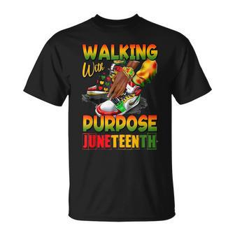 Youth Shoes Steppin Into Junenth Walking With Purpose Unisex T-Shirt | Mazezy