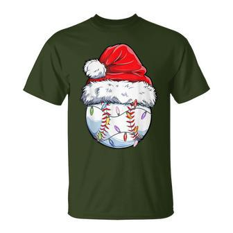 Baseball Christmas Santa Hat Baseball Xmas Holiday T-Shirt - Monsterry AU