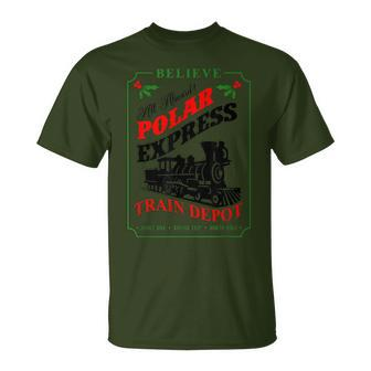 Believe All Aboard Polar Express Train Depot Christmas T-Shirt - Seseable