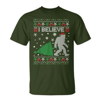 I Believe Big Foot Sasquatch Ugly Christmas Holiday T-Shirt - Seseable