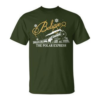 Believe Christmas Retro Polar Express All Abroad Xmas Santa T-Shirt | Mazezy