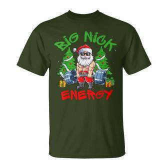 Big Nick Energy Santa Gym Fitness Weight Lifting Christmas T-Shirt - Seseable