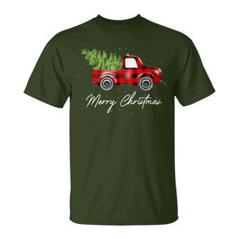Buffalo Plaid Christmas Tree Red Truck T-Shirt | Mazezy