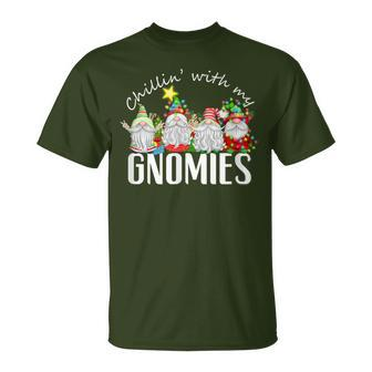 Chillin With My Gnomies With Four Gnomes Christmas T-Shirt - Seseable