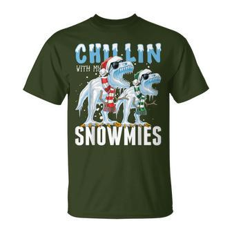 Chillin With My Snowmies Christmas Dinosaur Snowman T-Shirt - Monsterry