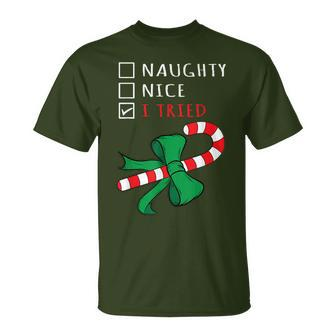 Christmas Candy Cane I Tried Checklist T-Shirt - Monsterry UK