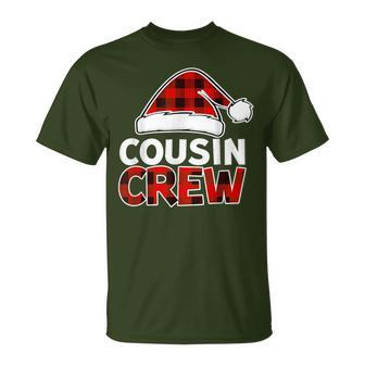 Christmas Cousin Crew Santa Hat Buffalo Plaid Red Xmas T-Shirt | Mazezy