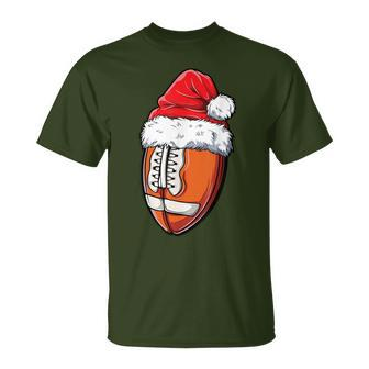 Christmas Football Ball Santa Hat Xmas Boys Team Sport T-Shirt | Mazezy