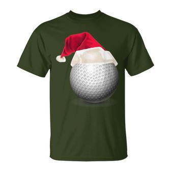 Christmas Golf Golf Ball In Santa Hat T-Shirt | Mazezy