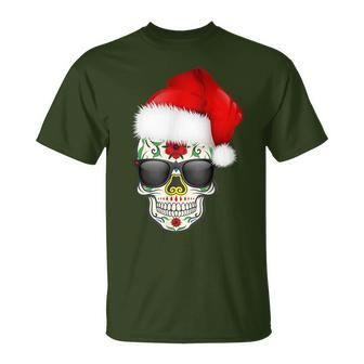 Christmas Hat Santa Day Of The Dead Sugar Skull Party T-Shirt - Monsterry AU