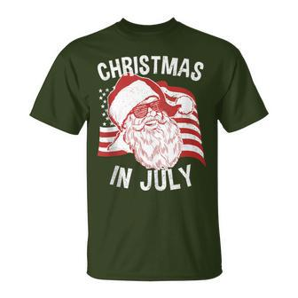 Christmas In July Retro Hipster Santa 4Th Of July T-Shirt - Monsterry UK