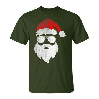 Christmas Santa Claus Face Sunglasses With Hat Beard T-Shirt - Seseable