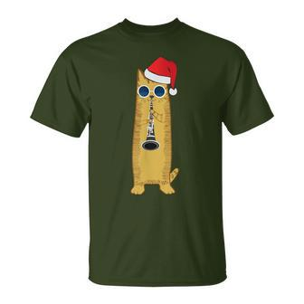 Cool Hipster Cat Playing The Clarinet For Christmas T-Shirt | Mazezy
