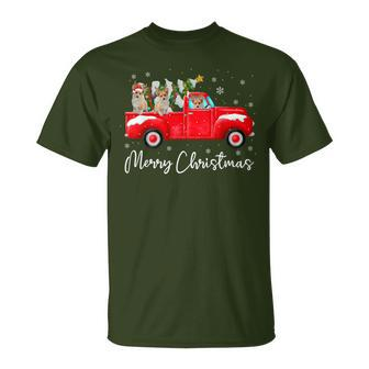 Corgi Red Truck Christmas Santa Hat Xmas Dog Lover T-Shirt | Mazezy