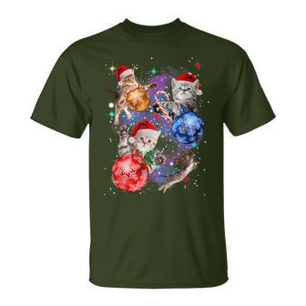 Cute Christmas Cats In Space Ornaments Graphic T-Shirt | Mazezy