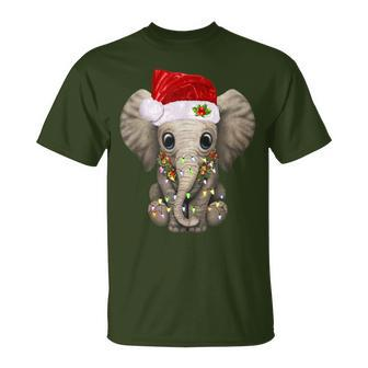 Cute Elephant Christmas Light Elephant Lover Xmas T-Shirt - Monsterry CA