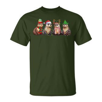 Cute Otter Christmas Pajama Xmas Lights Animals Lover T-Shirt - Seseable