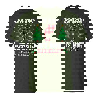 Dear Santa Just Bring Buffalo Plaid Bushbaby Xmas Tree T-Shirt | Mazezy
