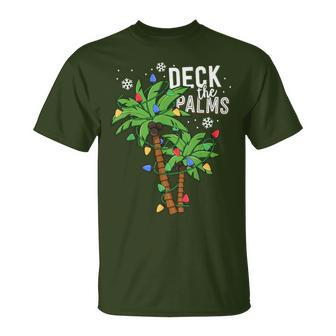 Deck The Palms Tropical Hawaii Christmas Palm Tree Lights T-Shirt - Seseable