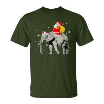 Elephant Christmas Tree Light Hat Xmas Santa Riding Elephant T-Shirt - Thegiftio UK