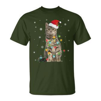 European Shorthair Cat Christmas Light Cat Lover T-Shirt | Mazezy