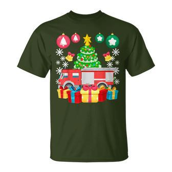 Fire Truck Christmas Ornaments Xmas Cute Firefighter T-Shirt | Mazezy