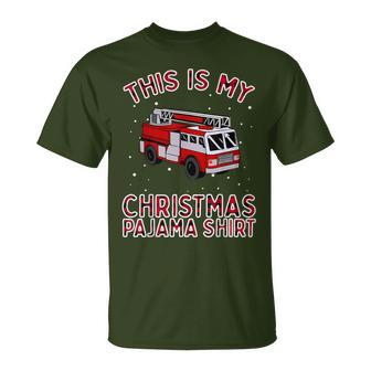 Firefighter Christmas Pajama Fire Truck Fireman T-Shirt | Mazezy