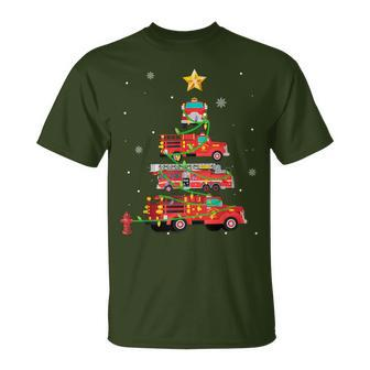 Firefighter Fire Truck Christmas Tree Xmas T-Shirt - Monsterry