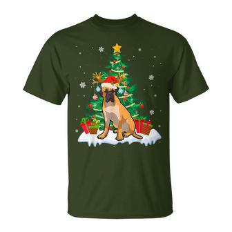 Bullmastiff Dog Tree Christmas Lights Xmas Pajama T-Shirt | Mazezy