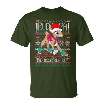 Cute Rudolph The Red Nosed Reindeer Christmas Tree T-Shirt - Thegiftio UK