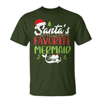 Santa's Favorite Mermaid Christmas Santa Hat Lights T-Shirt - Monsterry UK