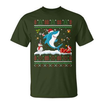 Ugly Xmas Sweater Animals Lights Christmas Shark T-Shirt | Mazezy