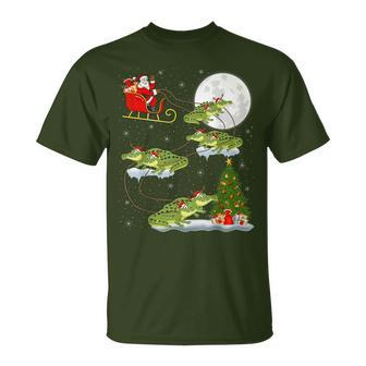 Xmas Lighting Tree Santa Riding Alligator Christmas T-Shirt - Thegiftio UK