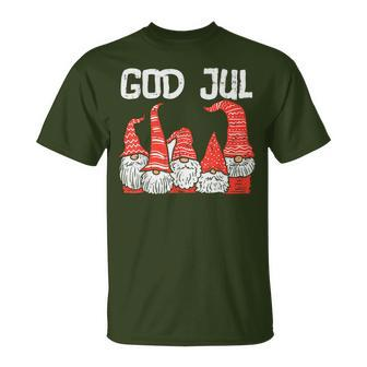 God Jul Three Nordic Gnomes Swedish Norwegian Christmas Pj T-Shirt | Mazezy