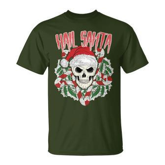Hail Santa Ugly Christmas Skull Pentagram T-Shirt | Mazezy