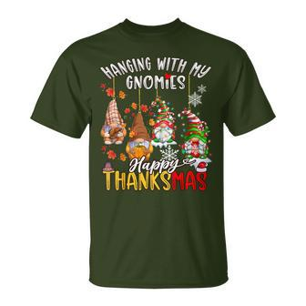 Hanging With My Gnomies Happy Thanksmas Thanksgiving Xmas T-Shirt - Thegiftio UK