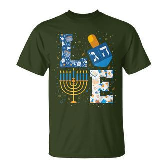 Hanukkah Love With Menorah For Jewish Christmas Holiday T-Shirt - Seseable